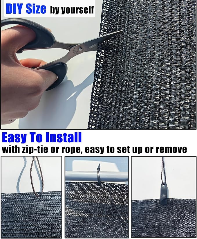 e.share Sun Shade Cloth, 40%-50% Sun Block Mesh Net, 6FT x 12FT Breathable Black Screen for Garden Greenhouse Patio Plants Vegetables Flowers