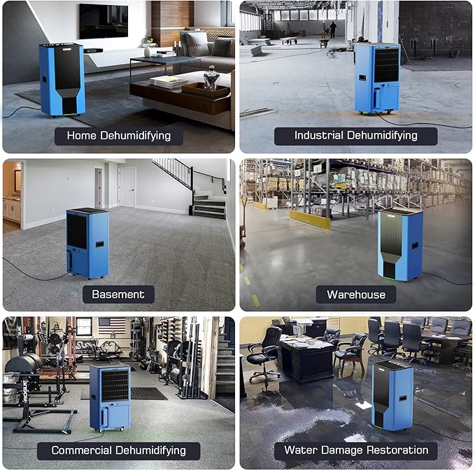 120 PPD Commercial Dehumidifier without Pump, LGR Technology, Auto Defrost, for Basements, Large Rooms, Warehouses & Storage Areas, 5-Year Coverage