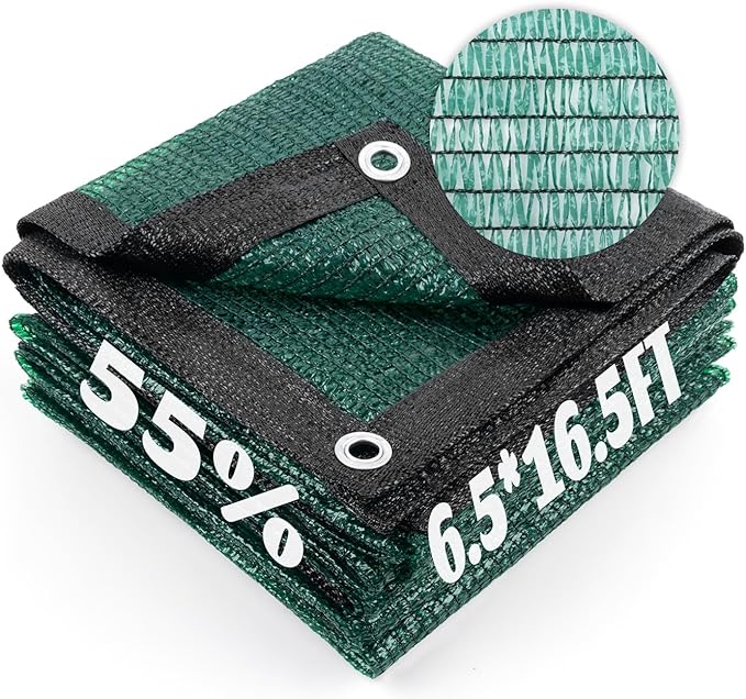 Cool Area 55% Sun Shade Cloth Mesh Tarp with Grommets for Plant Cover 6.5x16.5ft Patio Canopy Garden Pergola Greenhouse Car Barn Kennel Dark Green