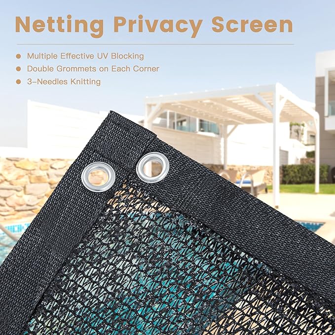 VICLLAX 90% Black Garden Shade Fabric Sun Shade Greenhouse Netting Outdoor Mesh Shade Cloth with Grommets for for Greenhouse, Lawn, and Outdoor Use, 5×10 FT