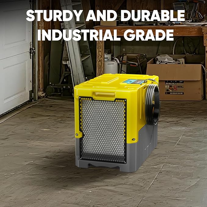 190Pints Commercial Dehumidifier for Basements with Pump Drain Hose, LGR Dehumidifiers with Wheels, Crawl Space Dehumidifier for Basement, Warehouse and Garages Up to 6000Sq, Yellow-2026 Upgraded-3PC