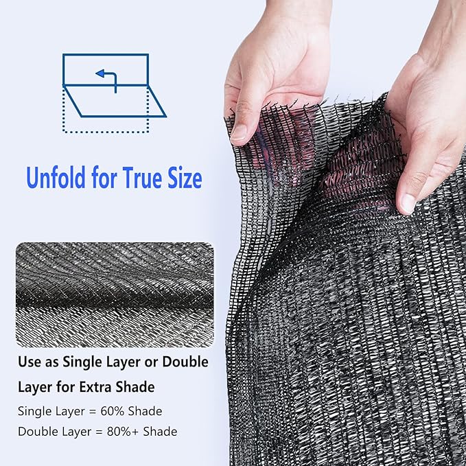 60% Shade Cloth Roll 6ft x 100ft - HDPE Sun Shade Fabric Roll, UV Block Cuttable Shade Mesh for Garden, Greenhouse, Patio, Pergola - Black Outdoor Sunblock Shade Netting