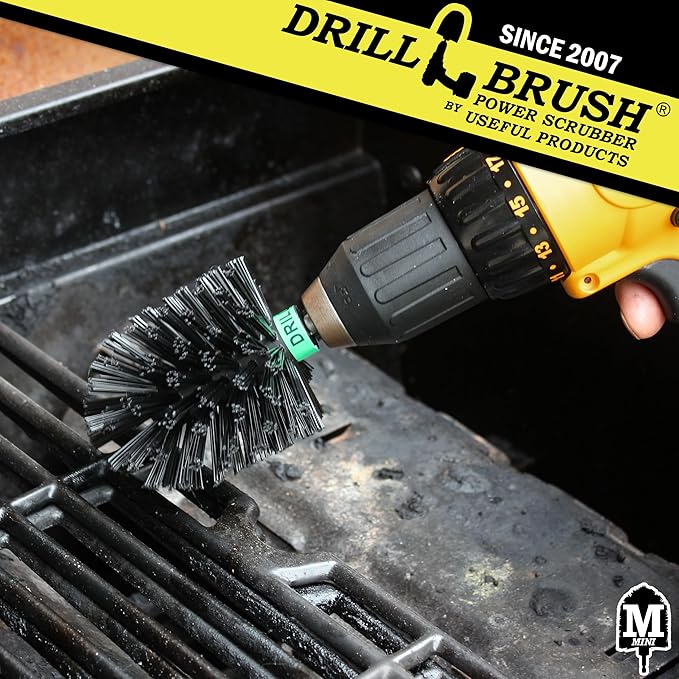 Ultra Stiff Black Electric Spin Scrubber - BBQ Cleaning - Industrial Power Scrubber for Drill - Safe Grill Cleaner - Wire Brush for Drill Alternative - Concrete Scrubbing Brush - Outdoor Cleaning Tool
