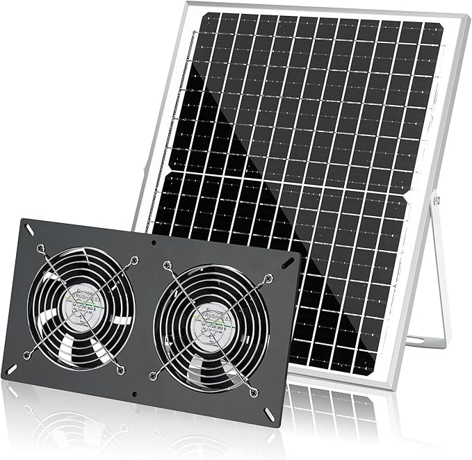 Fanspex Solar 2 Fan Kit, Waterproofed Solar Powered Fans for Outdoor Chicken Coop, Greenhouse & Shed Intake or Exhaust Air