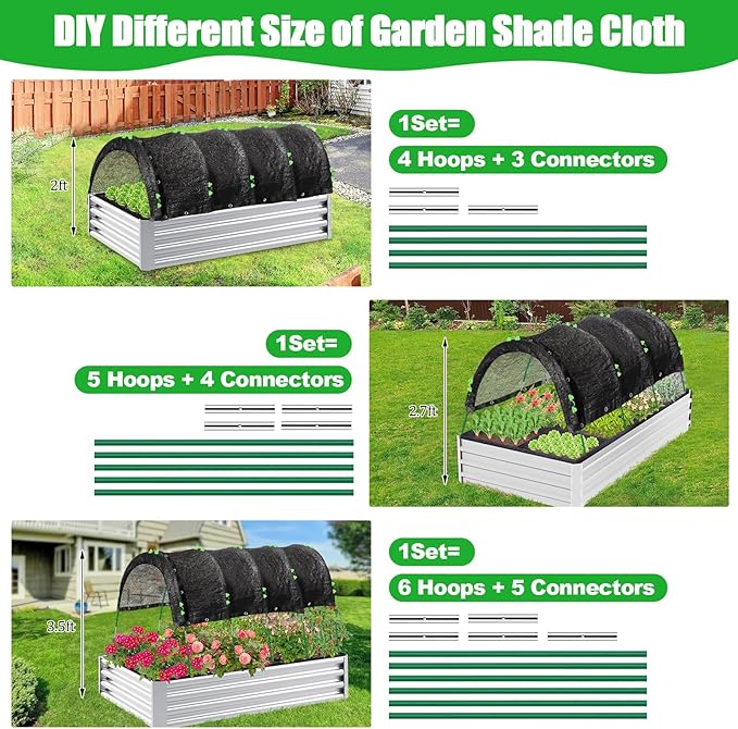 6.5 X 5FT 75% Garden Shade Cloth with Hoops, Plant Shade Cloth Garden Greenhouse Grow Tunnel for Heat Protection, Raised Bed Row Cover Black Netting Tarp for Outdoor Outside Patio Chicken Coops