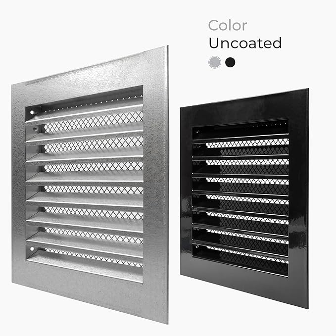 12" x 12" Inch Galvanized Steel Vent Cover - Square Industrial Air Vent Louver for Wall, House, Garage - Wire Screen Mesh Louver Grille - Soffit Exhaust Vent, Dryer Vent Cover
