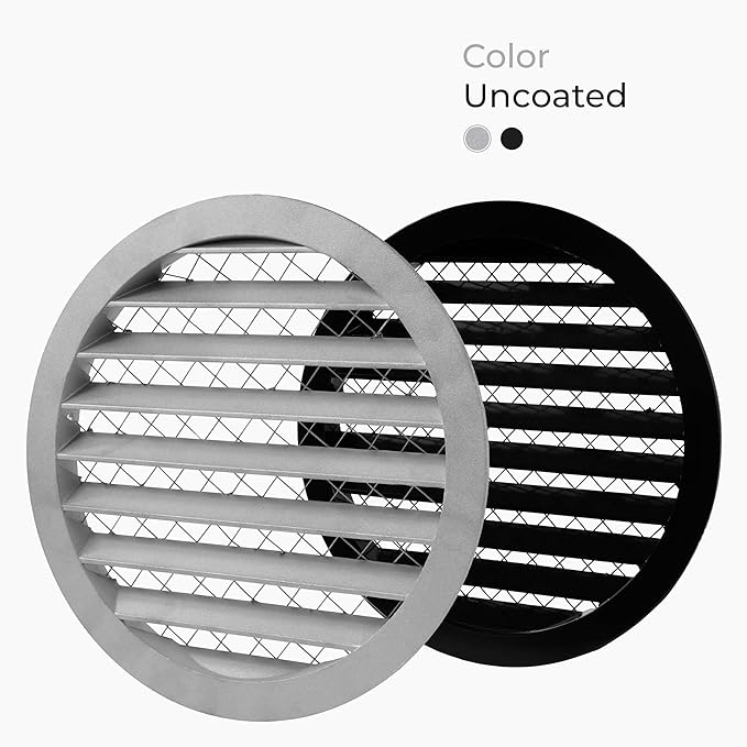 8 Inch Aluminum Soffit Vent Cover - Round Industrial Air Vent Louver for Wall, House, Garage - Wire Screen Mesh Crawlspace Louver Grille - Register Exhaust, Intake Gable Grill