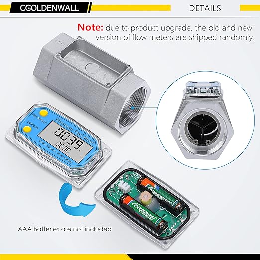 CGOLDENWALL 2-Inches Water Meter Turbine Fuel Flow Meter Digital Flowemeter for Diesel Kerosene, Flow Rate Metering Range 15-158 GPM, Al-Alloy Made