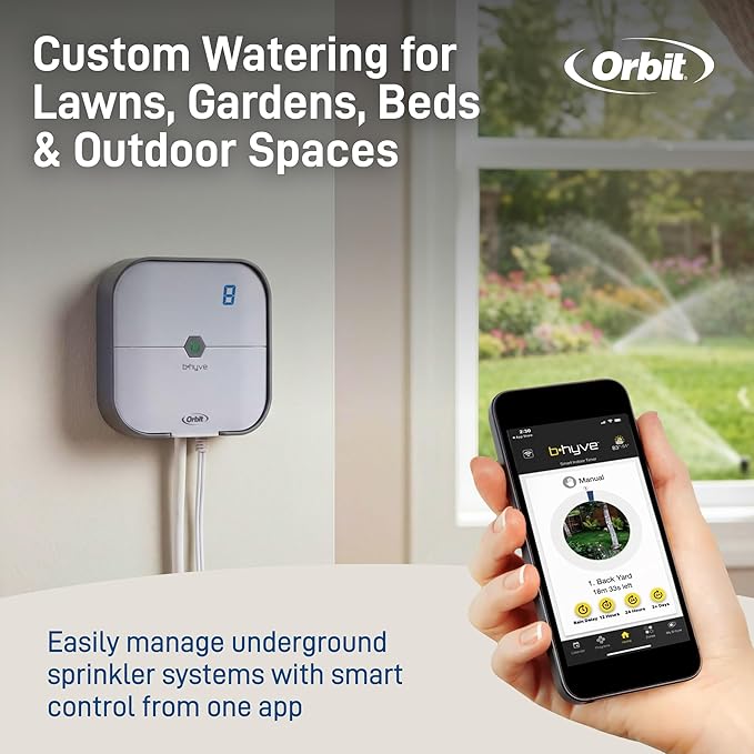 Orbit B-hyve Indoor Smart Sprinkler Controller - 8-Zone - WiFi Irrigation Controller - App Controlled Irrigation with Weather Adjustment - Easy Installation Smart Home Ready Device - 57925