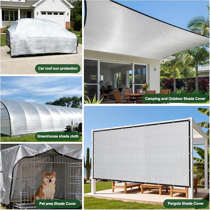 Aluminet Shade Cloth, 20x20FT 99% Heat Reflective Tarp for Blocking Sun with Reinforced Stainless Steel Grommets for Pergola Shade Cover, Garden, Cars, Dogs, Greenhouse