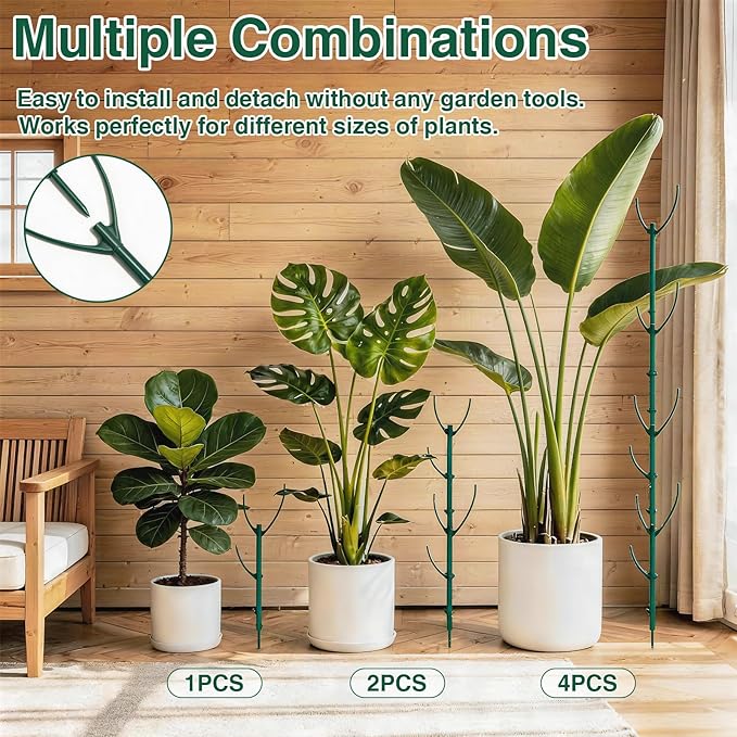 10Pack Stackable Plant Support, 2 in 1 Monstable Plant Stakes & Tomato Cage Kits for Indoor Outdoor Climibing Plants, Durable Alternative to Moss Pole Sticks Trellis for Houseplants Potted