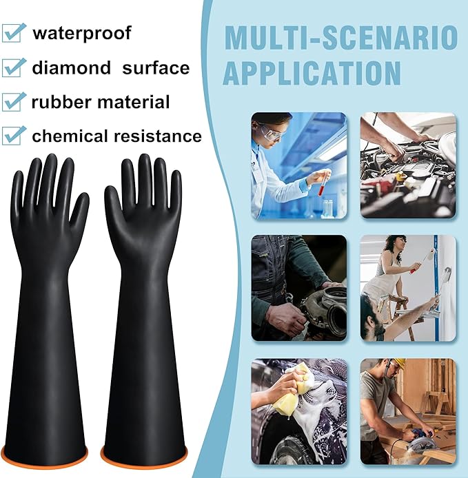 22" Chemical Resistant Gloves, Reusable Heavy Duty Long Rubber Glove, Waterproof Dishwashing Gloves for Men, Forearm Protection Resist Strong Acid, Alkali, Oil, XL Size