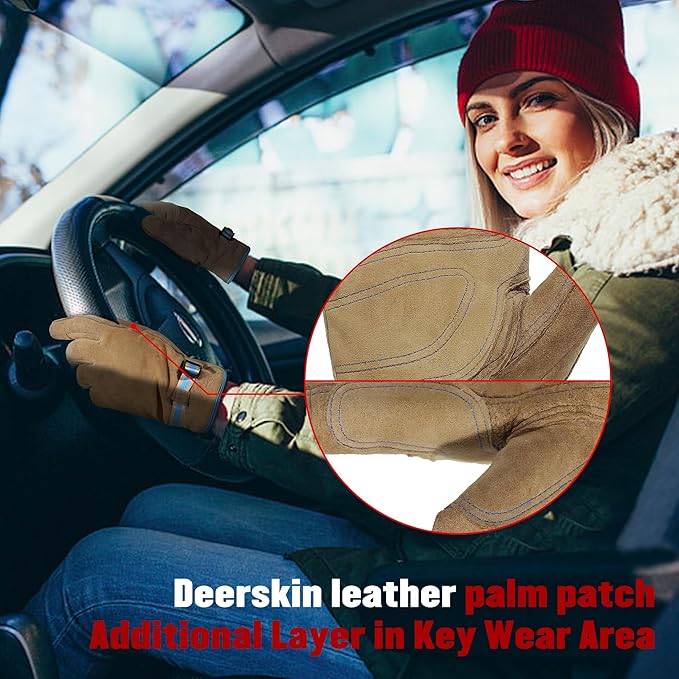 HANDLANDY Winter Work Gloves for Men Women, Water Repellent Cold Weather Insulated Genuine Leather Work Gloves
