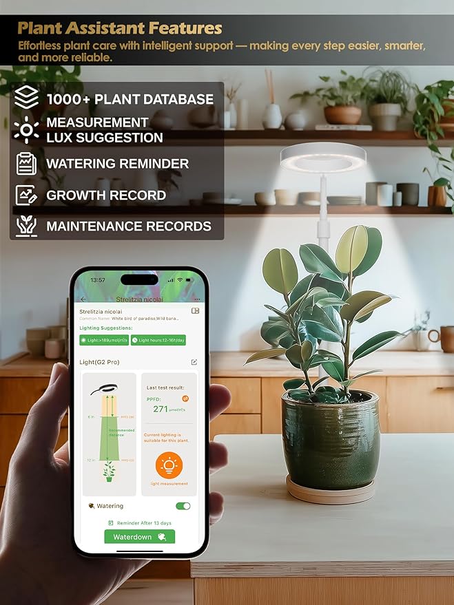 Smart Grow Lights for Indoor Plants, Plant Light with Auto-Timer, Full Spectrum LED Grow Light, Adjustable Height & Stepless Dimming,Plant Assistant Suitable for Most Plants (White(Desktop1))