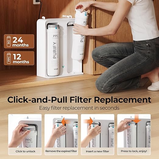 VIOMI Pure B6W 600 GPD Reverse Osmosis System, TDS Reduction, 7-Stage Tankless RO System, Under Sink Water Filter with Faucet, NSF/ANSI 372 & 58 Certified, 2:1 Pure-to-Drain, Wi-Fi Enabled APP Control