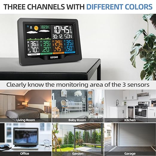 Weather Stations Wireless Indoor Outdoor with Multiple Sensors, 7.5" Color Display Weather Station Indoor Outdoor Thermometer Wireless Weather Forecast Station, Digital Atomic Clock with Backlight