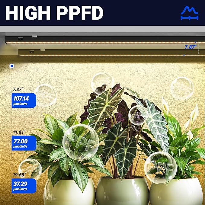 Barrina T5 Grow Lights for Indoor Plants, 2FT 20W (2 x 10W), Black Cover Plant Growing Lamp with Magnetic Installation, Full Spectrum Grow Light Strip with Separate Switch, Linkable, Yellow, 2 Packs