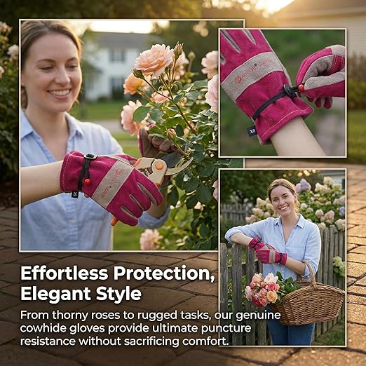 Leather Gardening Gloves for Women - Working Gloves for TIG/MIG Welding, Construction, Farm, Best Garden Gifts & Tools for Gardener (Small)
