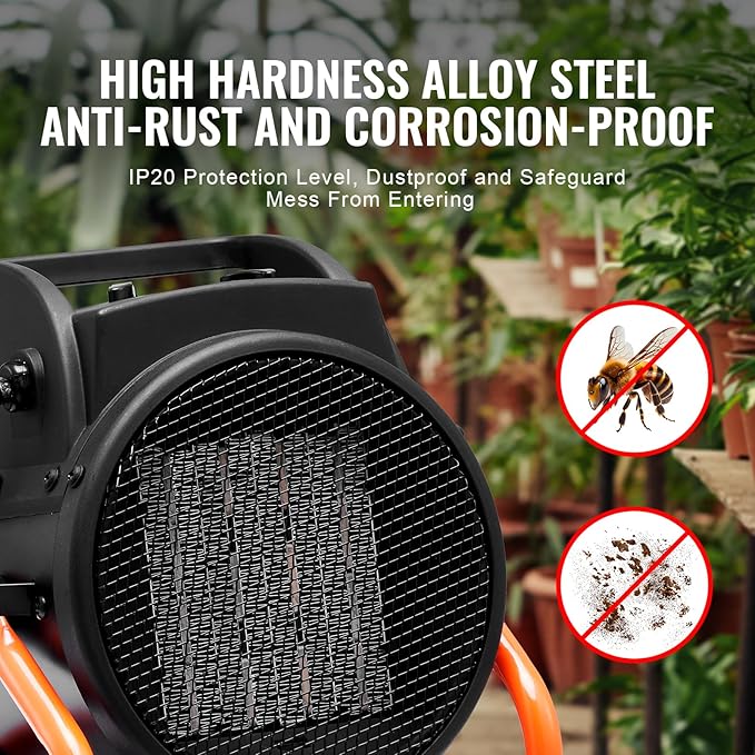 VEVOR Greenhouse Heater, 1500W PTC Fast Heating With Overheat Protection, 3-Speed Setting Small Grow Tent Fan, Electric Portable for Green House, Flower Room, Workplace