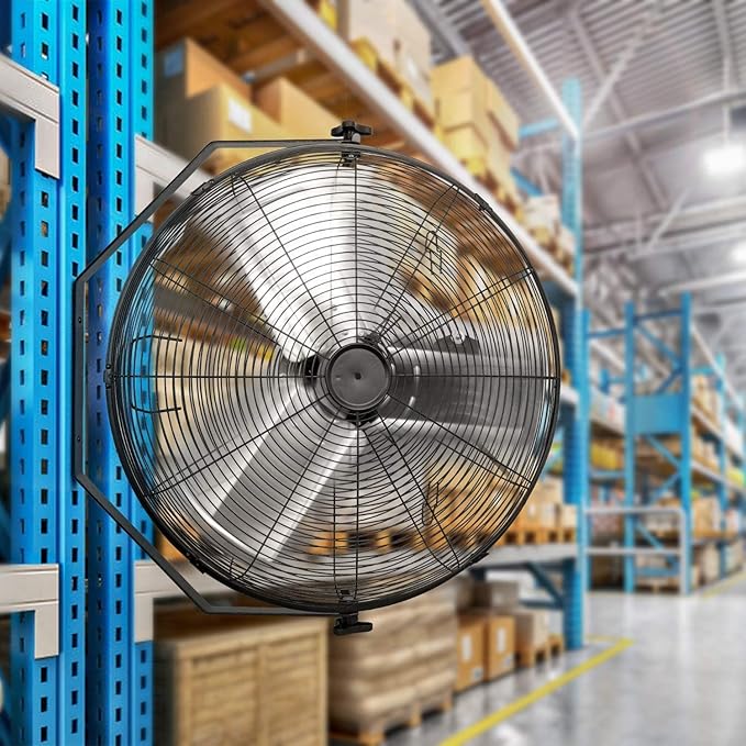 Simple Deluxe 24 Inch Industrial Wall Mount Fan, 3 Speed Commercial Ventilation Metal Fan, Black