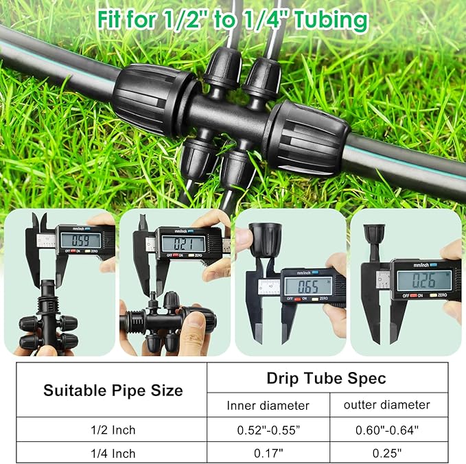 JAYEE Drip Irrigation Fittings, 12 Pcs Lock Barbed Six Way Connectors for 1/2 to 1/4 Inch Vinyl Tubing, Drip Line Parts 6-Way Reducing Tees Irrigation Kits for Drip Sprinkler Garden Lawn Systems
