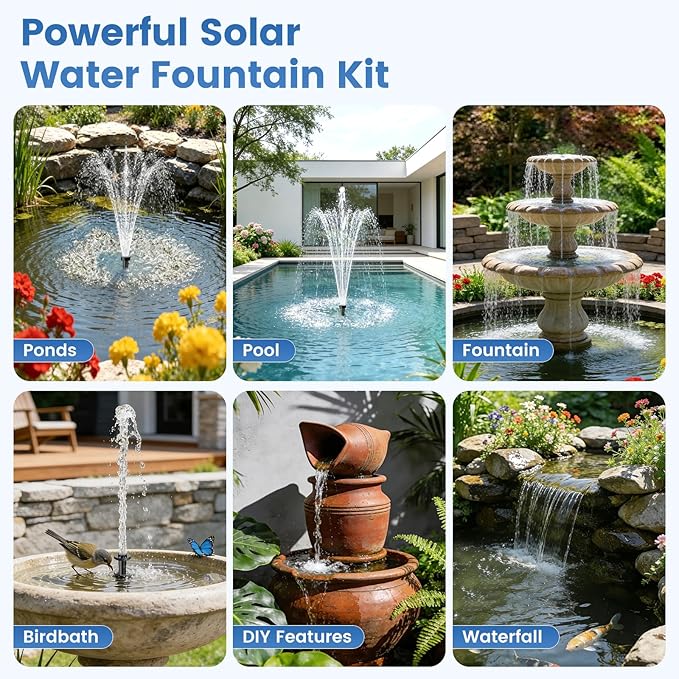NFESOLAR 20W Solar Fountain Pump, 160GPH Solar Powered Water Pump with Adjustable Flow, Solar Pond Pump with 16.4FT Cord & Tubing for Pond, Waterfall, Garden, Bird Bath & Outdoor Water Features