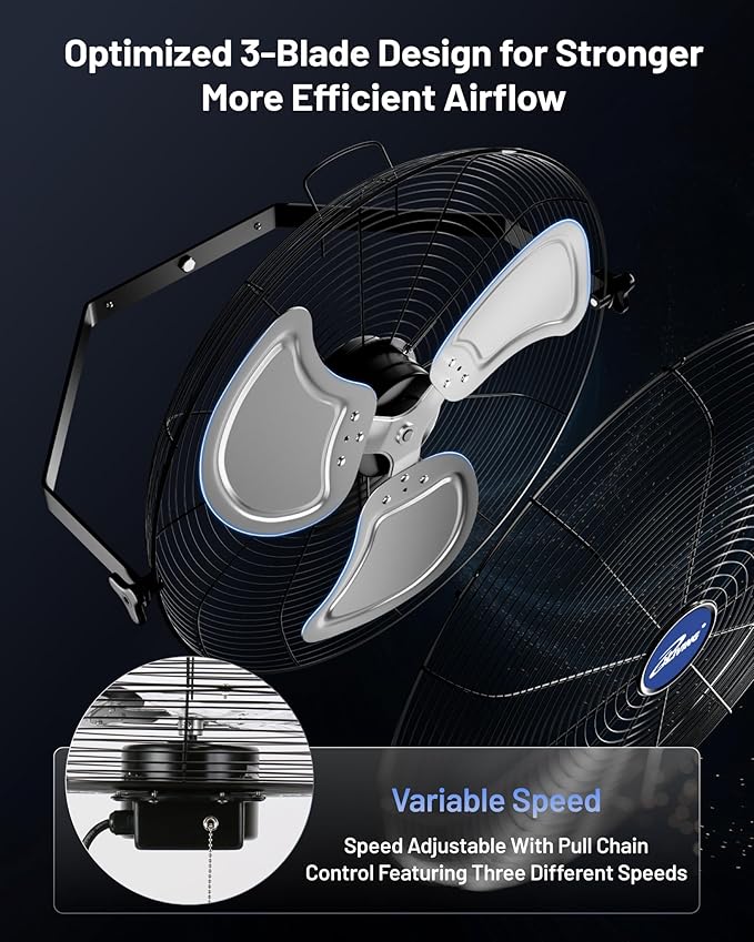 iLiving Wall Mounted/Floor Stand Variable 20 Inches Speed Indoor/Outdoor Fan, Industrial grade for Patio, Greenhouse, Garage, Workshop, and Loading Dock, 4650 CFM, Black