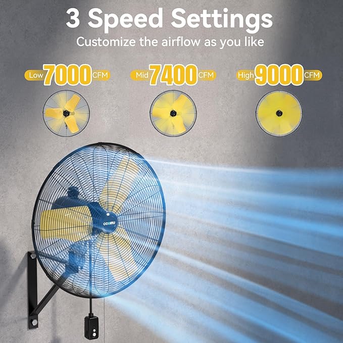 CCGIRU 9000 CFM 24" Outdoor Oscillating Wall Fan, High Velocity 3-Speed Waterproof Professional Outdoor Fan, Heavy Duty Industrial Wall Mount Fans for Patio, Commercial, Garage, Warehouse, UL Listed
