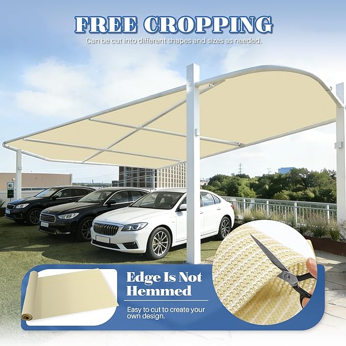 ECOOPTS 6'x71' Sun Shade Roll, Sun Shade UV Blockage Cover for Outdoor Backyard Patio Pergola Greenhouse Plants (Beige)