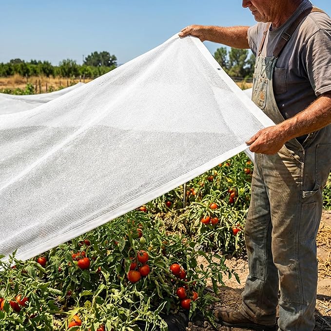 2 Pack 9.9 x 6.6 Ft Plant Shade Nylon Cloth, White Plant Sun Shade Net with Reinforced Grommets, Garden Sunshade Cover Cloth for Protecting Plants from Direct Sunlight