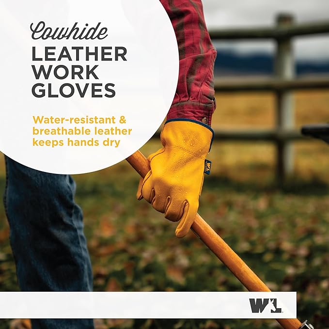 Wells Lamont Men's Slip-On HydraHyde Leather Work Gloves – Water-Resistant, Breathable, Durable – Ideal for Gardening, Landscaping, Ranching – Heavy Duty Leather Work Gloves – Saddletan, XX-Large