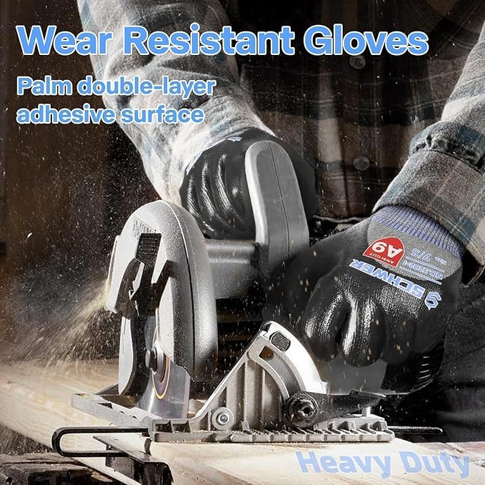 Schwer A9 Cut & Abrasion Resistant Gloves with 3/4 Double-Dipped Coating, Durable Work Gloves with Grip, Water & Oil Proof, 120 Pairs (L)