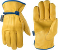 Wells Lamont Men's Adjustable HydraHyde Leather Work Gloves – Water-Resistant, Breathable, Durable – Ideal for Gardening, Landscaping, Ranching – Heavy Duty Leather Work Gloves – Saddletan, Medium