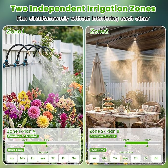 Sprinkler Timer 2 Zone, IPX5 Waterproof Programmable Water Hose Timer with Rain Delay, Child Lock, Manual Watering for Outdoor Automatic Irrigation for Garden, Lawn, Yard (AA Batteries Not Included)