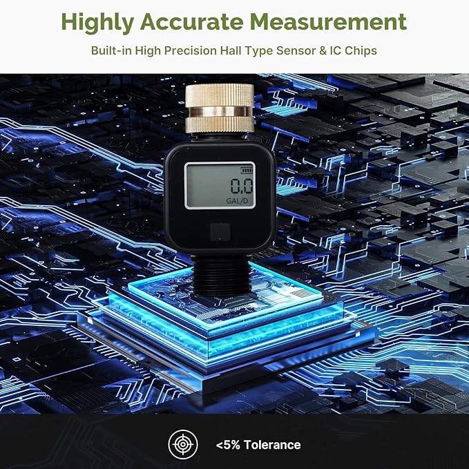 MOES Water Flow Meter with Brass Inlet Metal Thread, Measure Gallon/Liter Consumption and Flow Rate for RV Water Tank Filling, Outdoor Garden Hose Watering, Lawn Sprinkler and Nozzle Sprayer