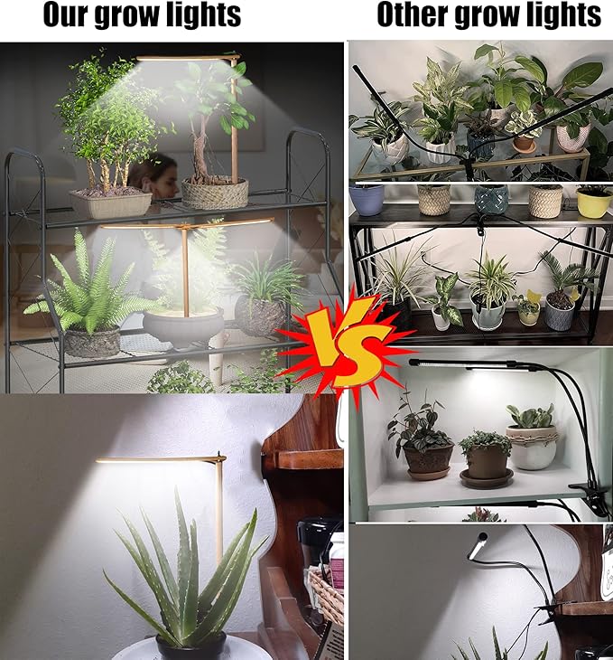 bodkar Wooden Grow Lights for Indoor Plants Full Spectrum, Slim Indoor Plant Growing Light with 6000K White Red LEDs 2-Head (Without Timer/Dimming)