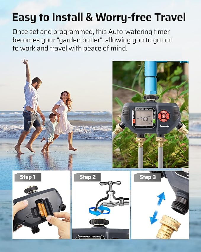 DEWENWILS Sprinkler Timer 4 Zone, Water Timer for Garden Hose with Rain Delay/Manual/AUTO Irrigation, Programmable Outdoor Faucet Hose for Yard, Lawn