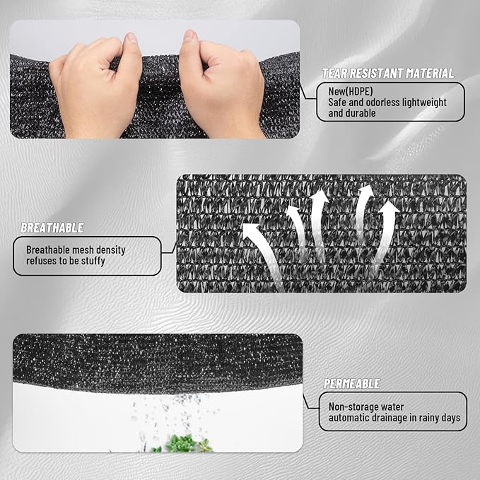 Cool Area 90% Sun Shade Cloth Mesh Tarp with Grommets for Plant Cover 10x12ft Patio Canopy Garden Pergola Greenhouse Car Barn Kennel Black