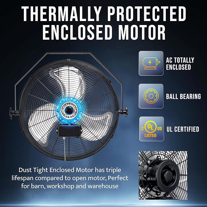 Tornado 18-Inch High Velocity Wall Mount Fan – Industrial Grade Metal Fan with 3-Speed Settings, TEAO Motor, 4150 CFM, OSHA & UL Listed – Ideal for Garage, Shop, Warehouse, Workstation
