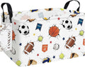 FANKANG Storage Bins,Nursery Hamper Canvas Laundry Basket Foldable with Waterproof PE Coating Storage Baskets for Boys and Girls, Office, Bedroom, Clothes,Toys(Rec-3D Sports Balls ）