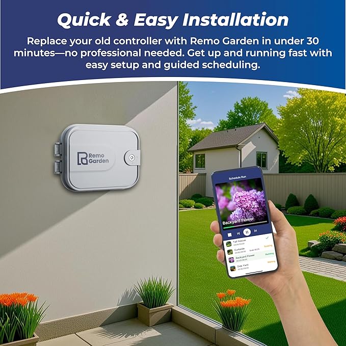 Smart Sprinkler Controller, 4 Zones Wi-Fi Irrigation System, Hyper-Local Weather Intelligence, Automatic Rain Skip, Compatible with Alexa