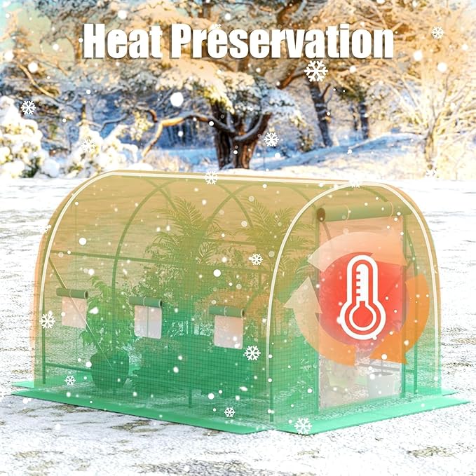 Greenhouse with Watering System, Outdoor Greenhouse with 6 Mesh Windows and 1 Door, Greenhouses with Drip Irrigation System for Plants, Seedlings, Flowers and Garden Raised Beds (12x7x7 FT)