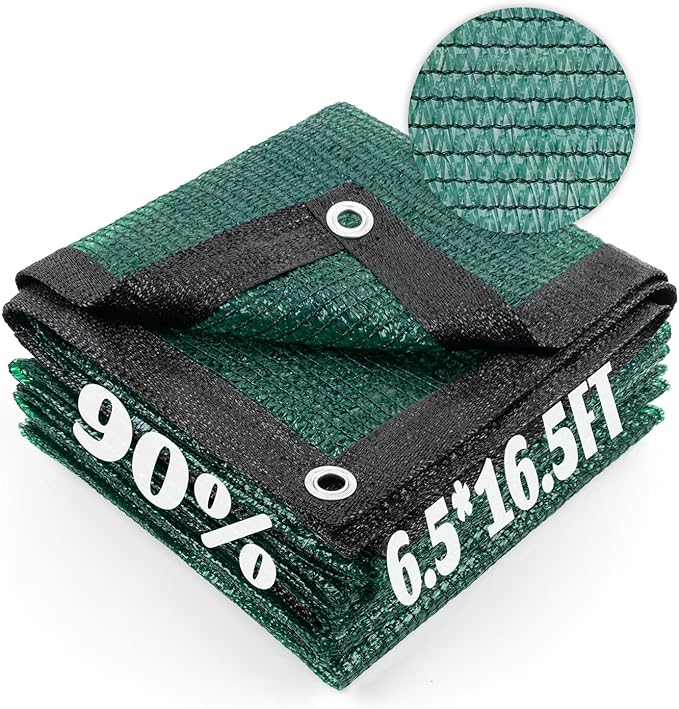 Cool Area 90% Sun Shade Cloth Mesh Tarp with Grommets for Plant Cover 6.5x16.5ft Patio Canopy Garden Pergola Greenhouse Car Barn Kennel Dark Green