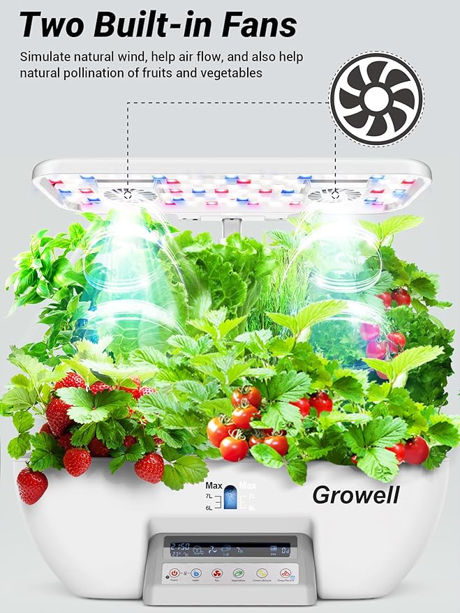 Growell Hydroponics Growing System Kit, 17 Pods Herb Garden with 102 28W Full-Spectrum Grow Lights & 2 Fans, Indoor Garden with Water Pump, 10L Water Tank, Auto Timer, Height Adjustable (White & Grey)