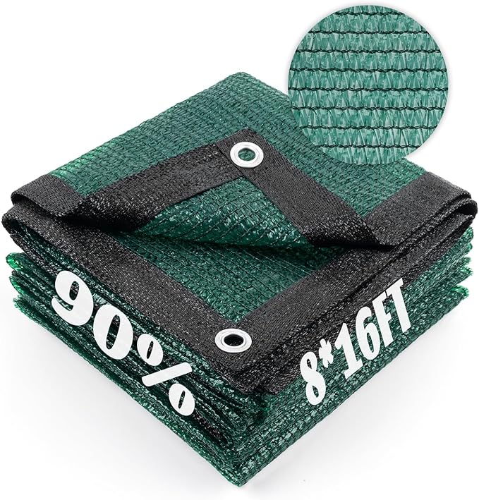 Cool Area 90% Sun Shade Cloth Mesh Tarp with Grommets for Plant Cover 8x16ft Patio Canopy Garden Pergola Greenhouse Car Barn Kennel Dark Green