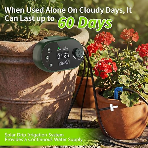 Solar Drip Irrigation System, 8W Powered Auto Watering Kit for 30 Pots, HD LED Display with 22 Timing Modes, Anti-Siphoning & IPX5 Waterproof, Suitable for Outdoor Garden, Balcony & Greenhouse