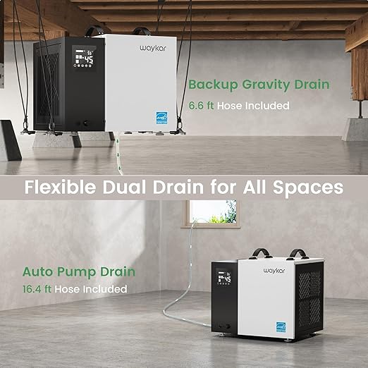 Waykar 70 Pint Energy Star Crawl Space Dehumidifier with Pump, Commercial Dehumidifier for Basements and Home, for Spaces up to 5000 Square Feet, Smart Humidity Control - 5-Year Quality Coverage