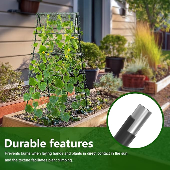 AlisisFores Garden Trellis for Climbing Plants, A-Shape Garden Plant Support Frame for Raised Bed Vegetables, Provides Support for Beans, Tomatoes and Cucumber, Black