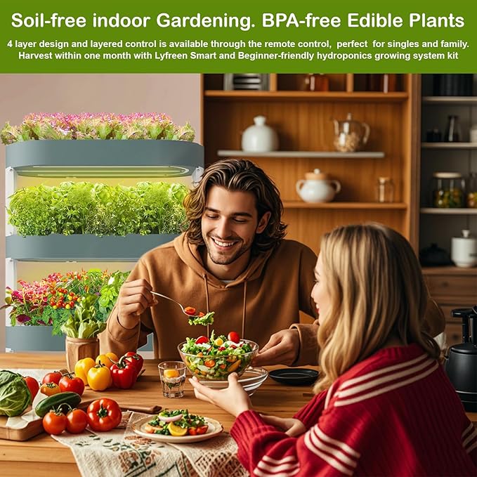 Lyfreen Hydroponics Growing System Kit, 64 Pods Indoor Herb Garden for Plants, Herbs, Vegetables, Indoor Gardening System with LED Grow, 36L Hydroponic Herb Garden for Lettuce & Fruit