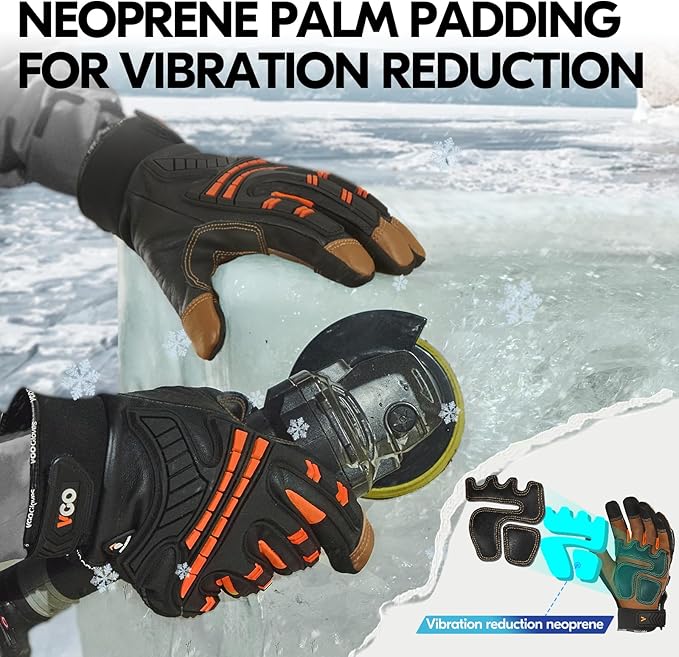 Vgo... -4℉ or above Winter Waterproof High Dexterity Heavy Duty Mechanic Glove, Anti-vibration, Anti-abrasion, Touchscreen (1 Pair,XL,Orange,GA8954FW)